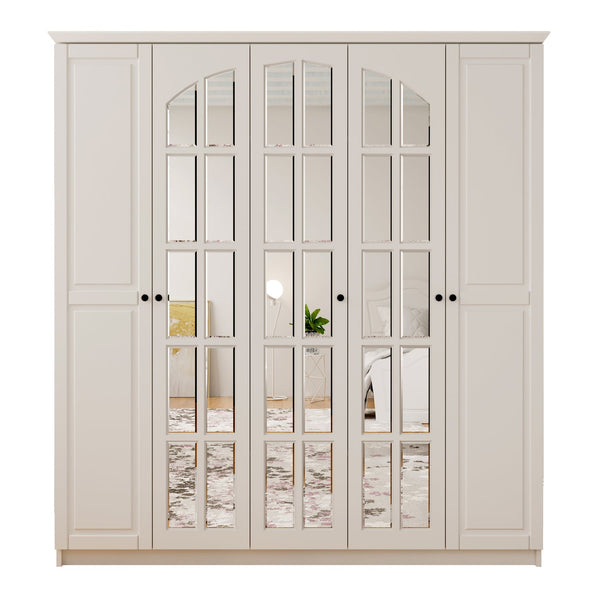 Maison 5 Door Mirrored White Wardrobe-Wardrobe-Evuhome-Flat Pack (Self-Assembly)-Evuhome