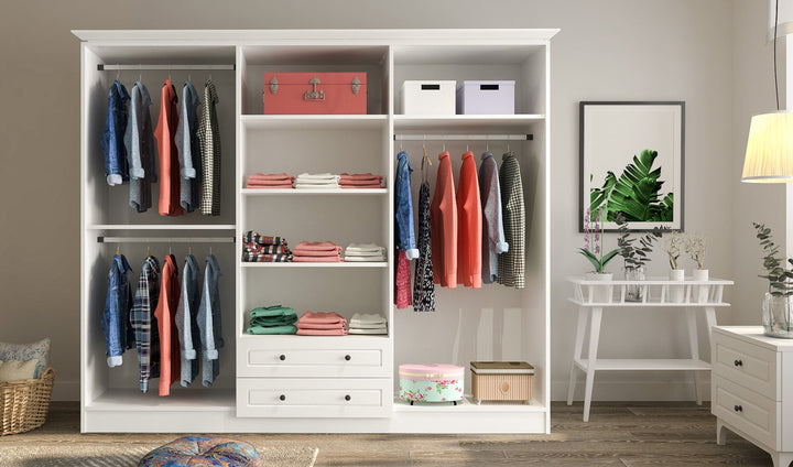 Maison 6 Door 2 Drawer Mirrored White Wardrobe-Wardrobe-Evuhome-Flat Pack (Self-Assembly)-Evuhome