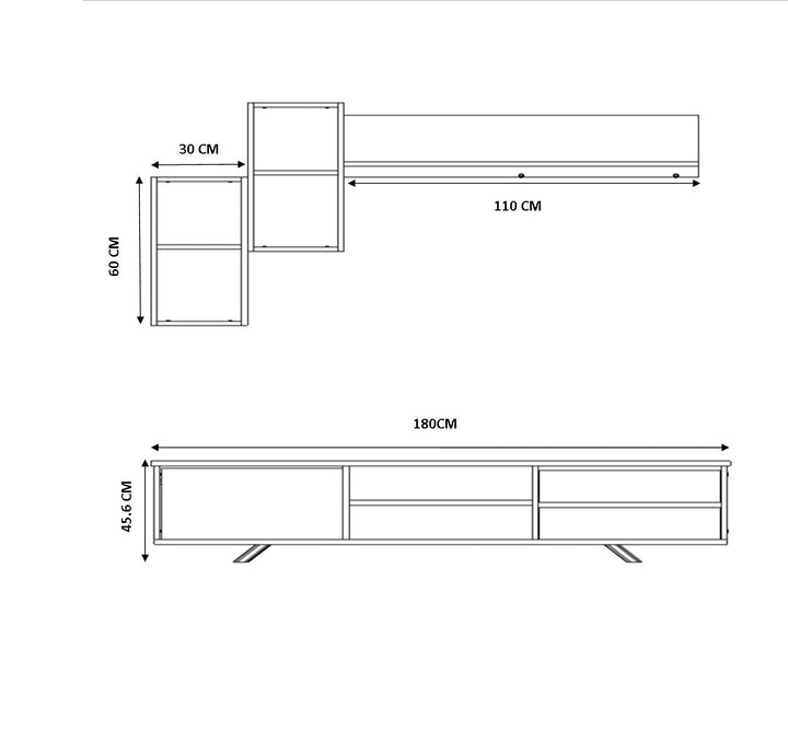 Malmo Tv Entertainment Cabinet / Shelving / Oak, Anthracite-Evuhome-Flat Pack (Self-Assembly)-Evuhome