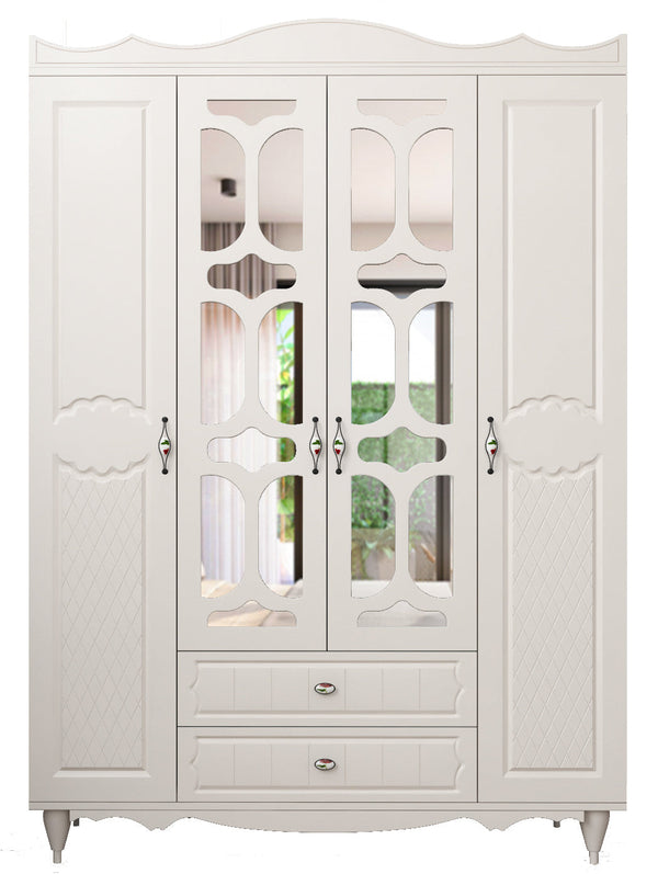 Raven 4 Door 2 Drawer Mirrored White Wardrobe-Wardrobe-Evuhome-Fully Assembled-Evuhome