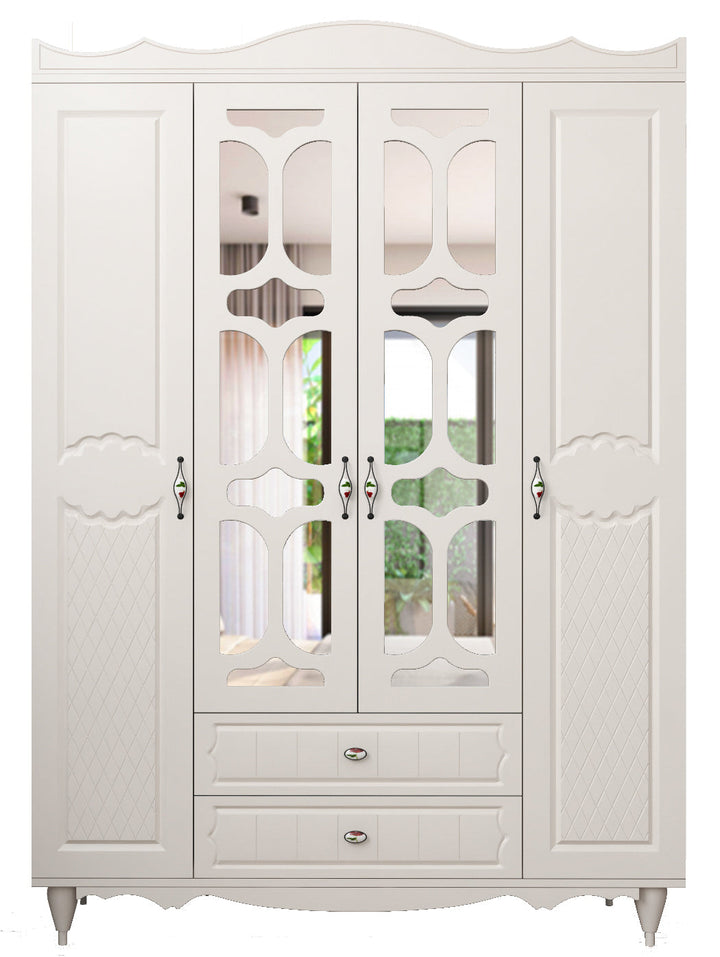 Raven 4 Door 2 Drawer Mirrored White Wardrobe-Wardrobe-Evuhome-Fully Assembled-Evuhome