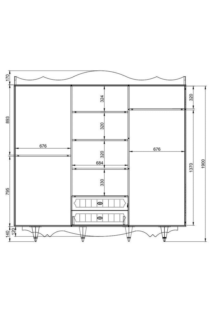 Raven 6 Door 2 Drawer Mirrored White Wardrobe-Wardrobe-Evuhome-Flat Pack (Self-Assembly)-Evuhome
