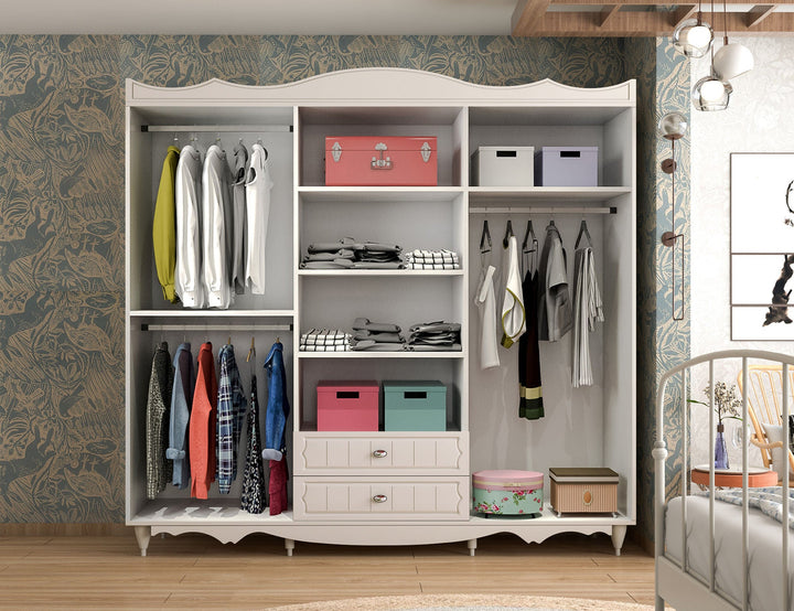 Raven 6 Door 2 Drawer Mirrored White Wardrobe-Wardrobe-Evuhome-Flat Pack (Self-Assembly)-Evuhome