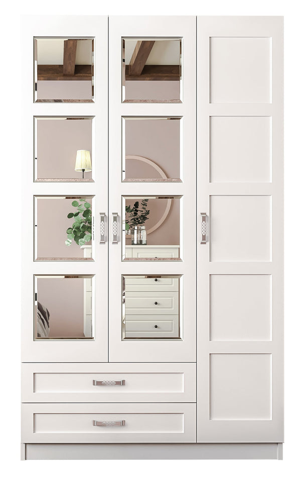Vista 3 Door 2 Drawer Mirrored White Wardrobe-Wardrobe-Evuhome-Fully Assembled-Evuhome