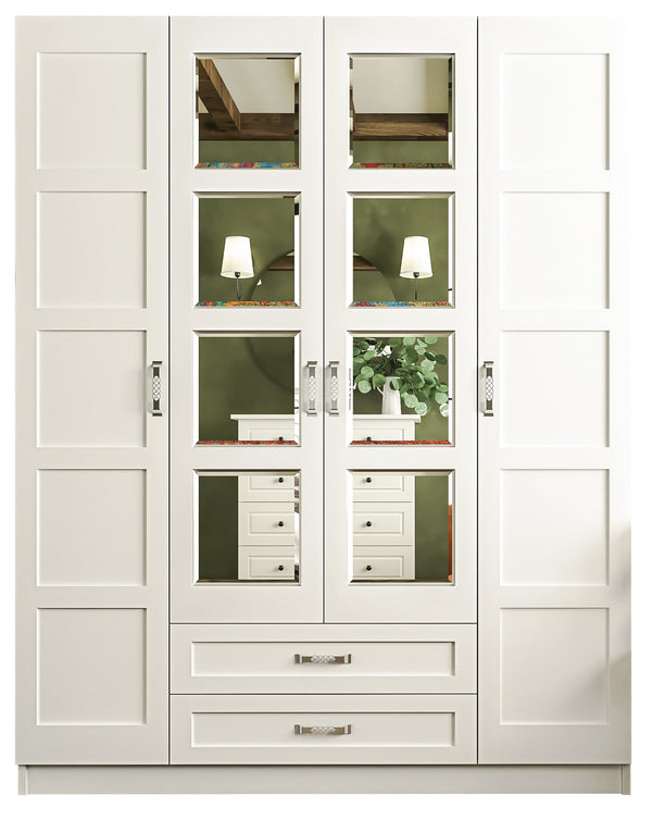 Vista 4 Door 2 Drawer Mirrored White Wardrobe-Wardrobe-Evuhome-Fully Assembled-Evuhome