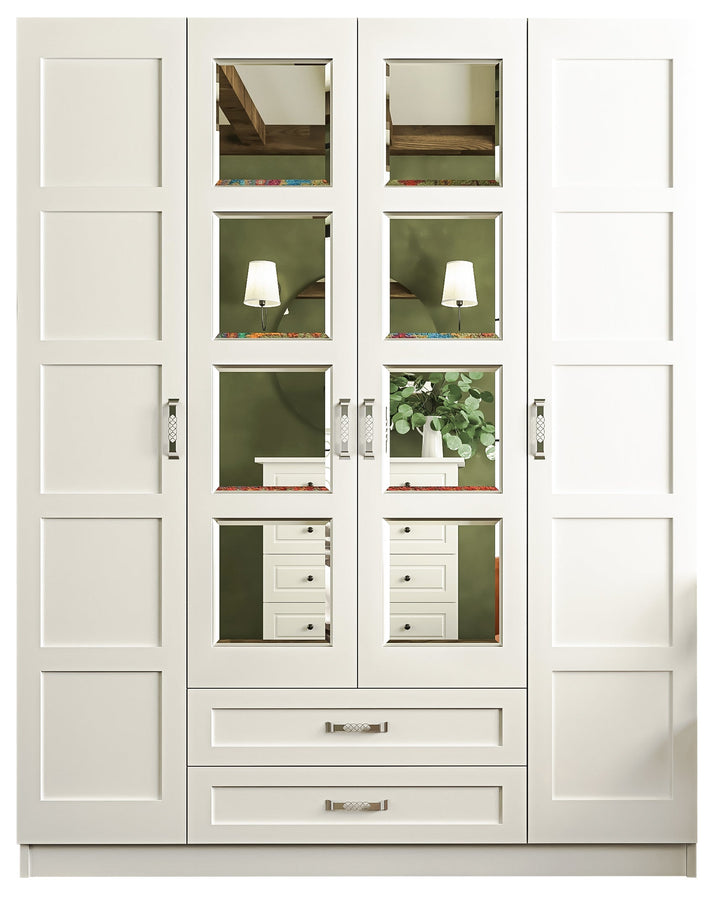 Vista 4 Door 2 Drawer Mirrored White Wardrobe-Wardrobe-Evuhome-Fully Assembled-Evuhome