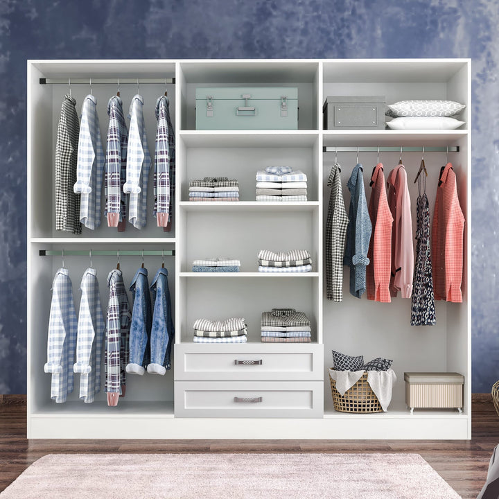 Vista 6 Door 2 Drawer Mirrored White Wardrobe-Wardrobe-Evuhome-Flat Pack (Self-Assembly)-Evuhome