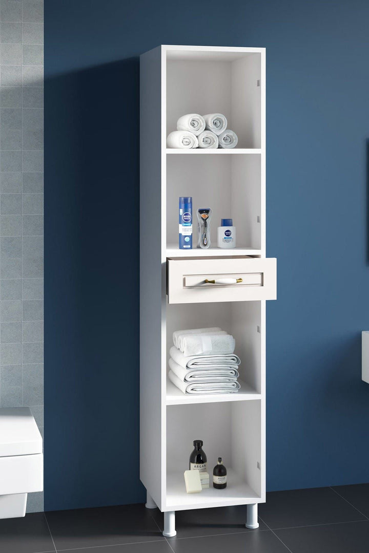 Louis 2 Door 1 Drawer Slim Bathroom Cabinet, White-Evuhome-Flat Pack (Self-Assembly)-Evuhome