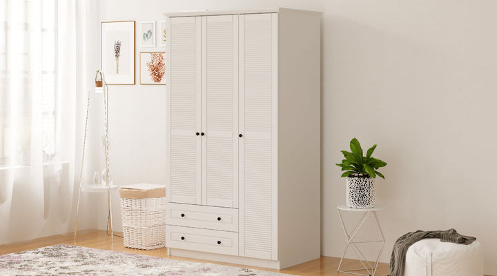 Volet 3 Door 2 Drawer White Wardrobe-Wardrobe-Evuhome-Flat Pack (Self-Assembly)-Evuhome