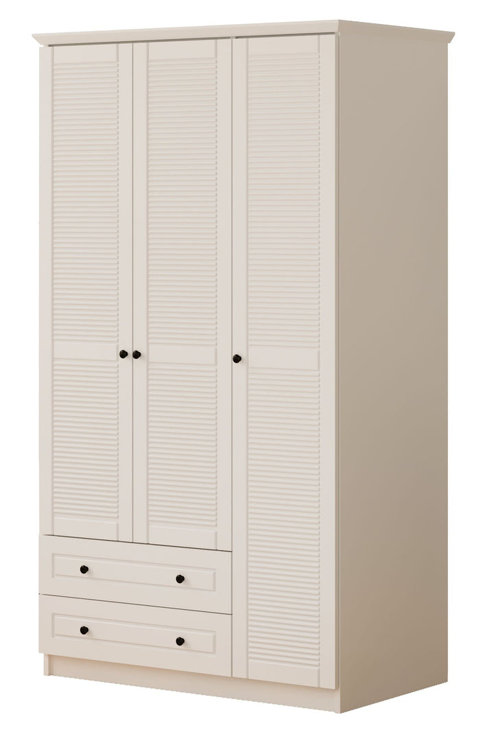 Volet 3 Door 2 Drawer White Wardrobe-Wardrobe-Evuhome-Flat Pack (Self-Assembly)-Evuhome