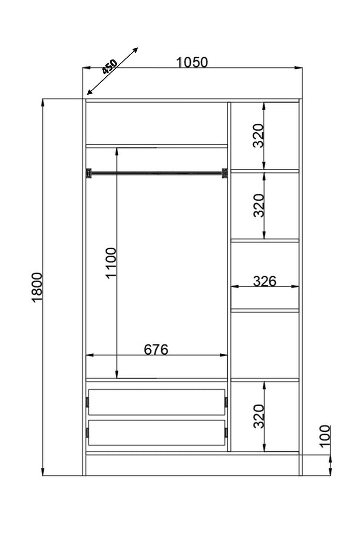 Volet 3 Door 2 Drawer Mirrored White Wardrobe-Wardrobe-Evuhome-Flat Pack (Self-Assembly)-Evuhome