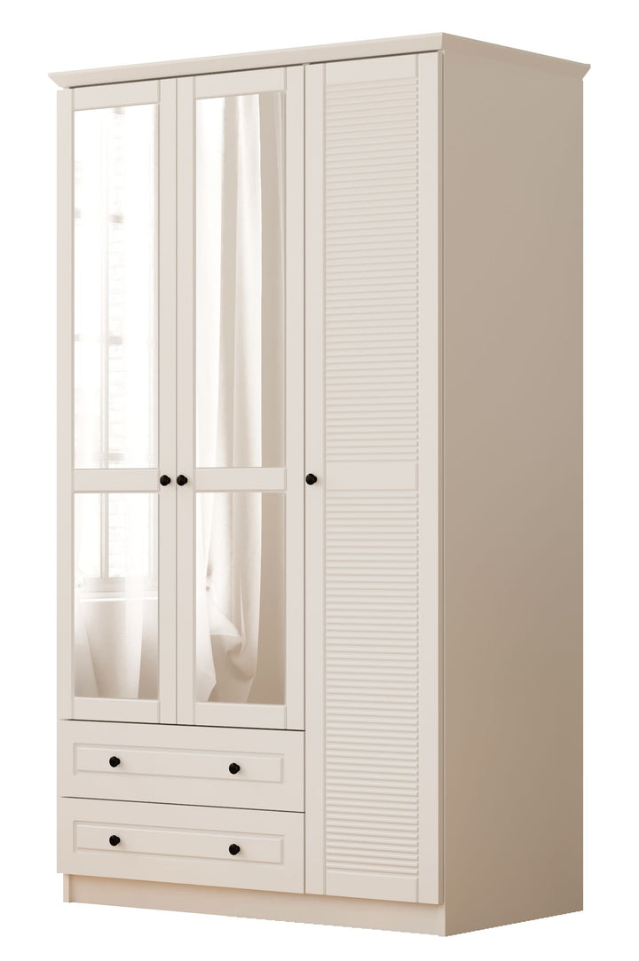 Volet 3 Door 2 Drawer Mirrored White Wardrobe-Wardrobe-Evuhome-Flat Pack (Self-Assembly)-Evuhome