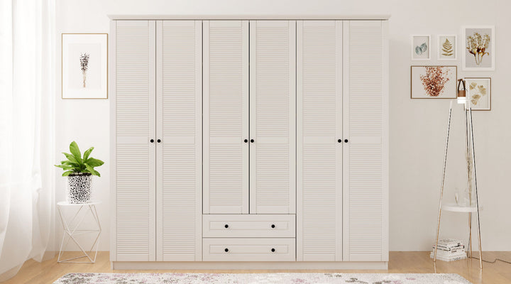 Volet 6 Door 2 Drawer White Wardrobe-Wardrobe-Evuhome-Flat Pack (Self-Assembly)-Evuhome
