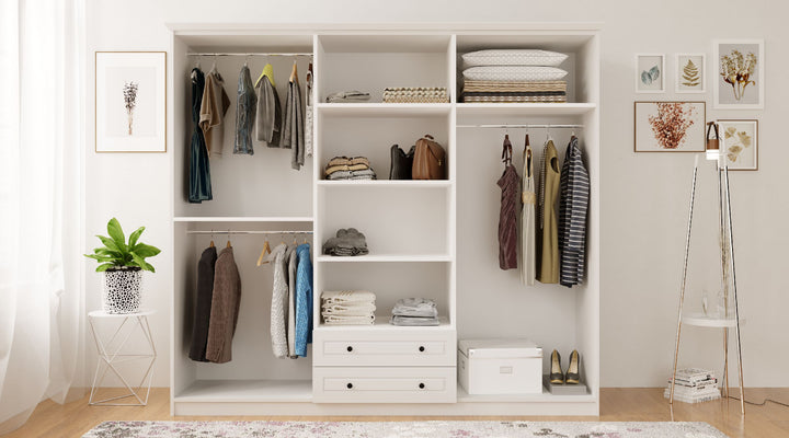 Volet 6 Door 2 Drawer White Wardrobe-Wardrobe-Evuhome-Flat Pack (Self-Assembly)-Evuhome