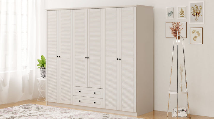 Volet 6 Door 2 Drawer White Wardrobe-Wardrobe-Evuhome-Flat Pack (Self-Assembly)-Evuhome