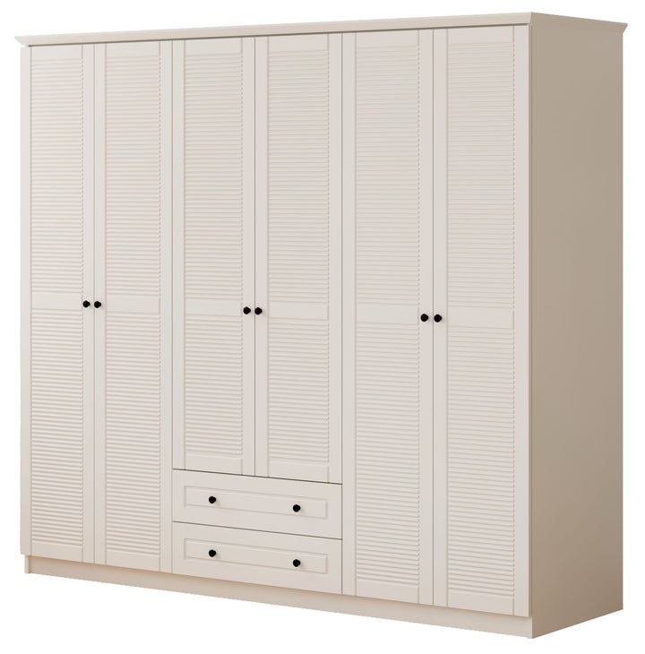 Volet 6 Door 2 Drawer White Wardrobe-Wardrobe-Evuhome-Flat Pack (Self-Assembly)-Evuhome