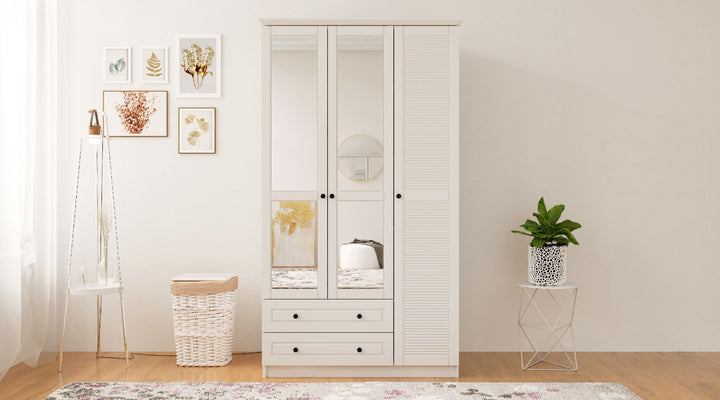 Volet Xl 3 Door 2 Drawer Mirrored White Wardrobe-Wardrobe-Evuhome-Flat Pack (Self-Assembly)-Evuhome