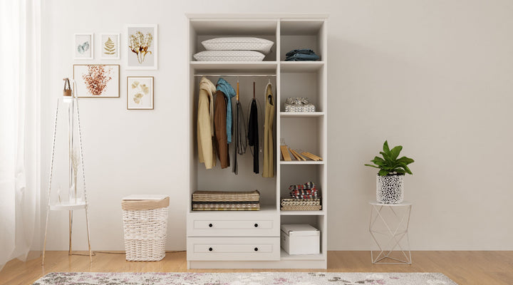 Volet Xl 3 Door 2 Drawer Mirrored White Wardrobe-Wardrobe-Evuhome-Flat Pack (Self-Assembly)-Evuhome