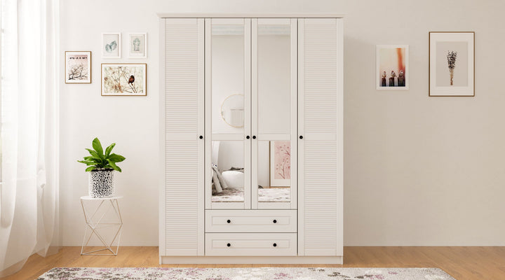 Volet Xl 4 Door 2 Drawer Mirrored White Wardrobe-Wardrobe-Evuhome-Flat Pack (Self-Assembly)-Evuhome