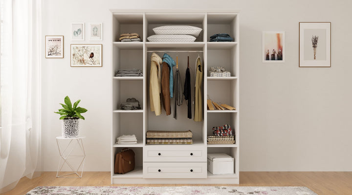Volet Xl 4 Door 2 Drawer Mirrored White Wardrobe-Wardrobe-Evuhome-Flat Pack (Self-Assembly)-Evuhome