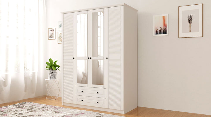 Volet Xl 4 Door 2 Drawer Mirrored White Wardrobe-Wardrobe-Evuhome-Flat Pack (Self-Assembly)-Evuhome