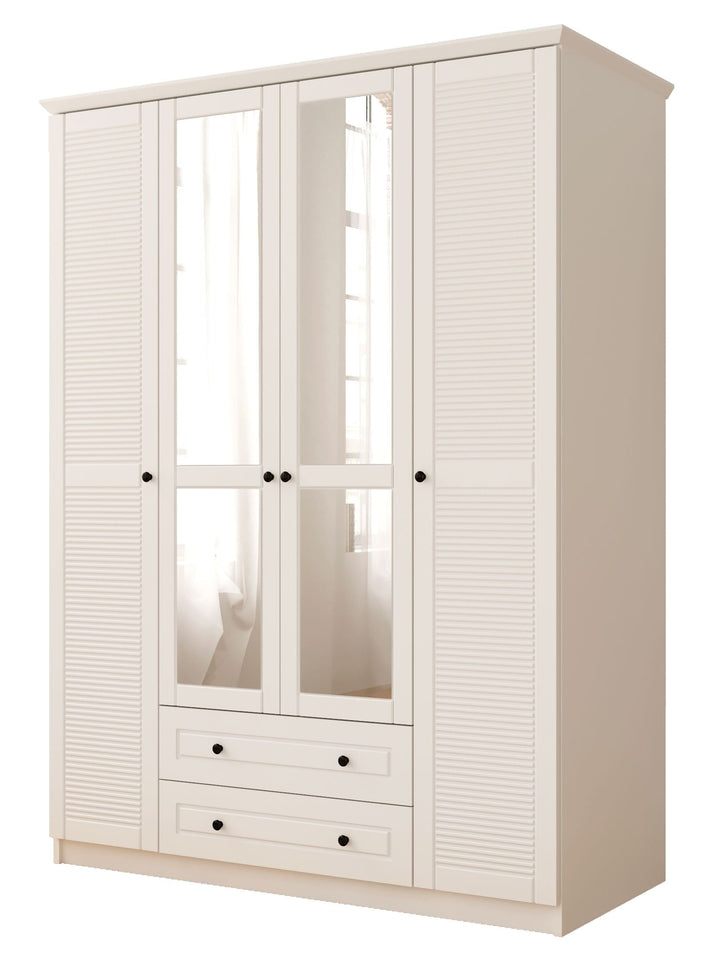 Volet Xl 4 Door 2 Drawer Mirrored White Wardrobe-Wardrobe-Evuhome-Flat Pack (Self-Assembly)-Evuhome