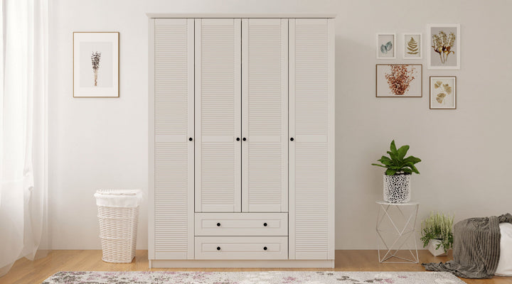 Volet Xl 4 Door 2 Drawer White Wardrobe-Wardrobe-Evuhome-Flat Pack (Self-Assembly)-Evuhome