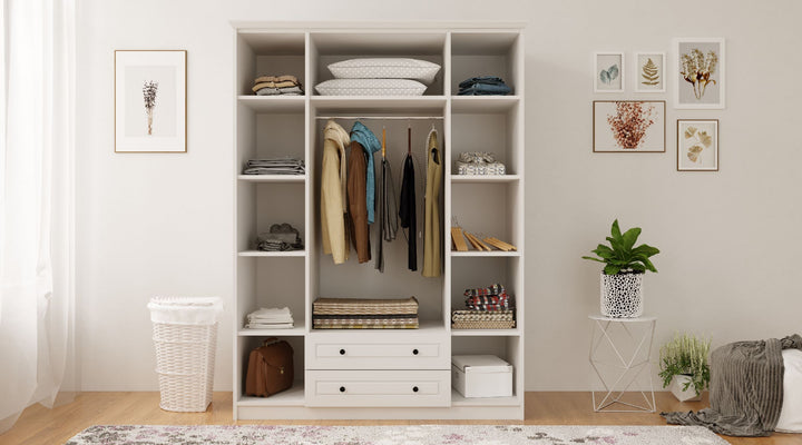 Volet Xl 4 Door 2 Drawer White Wardrobe-Wardrobe-Evuhome-Flat Pack (Self-Assembly)-Evuhome