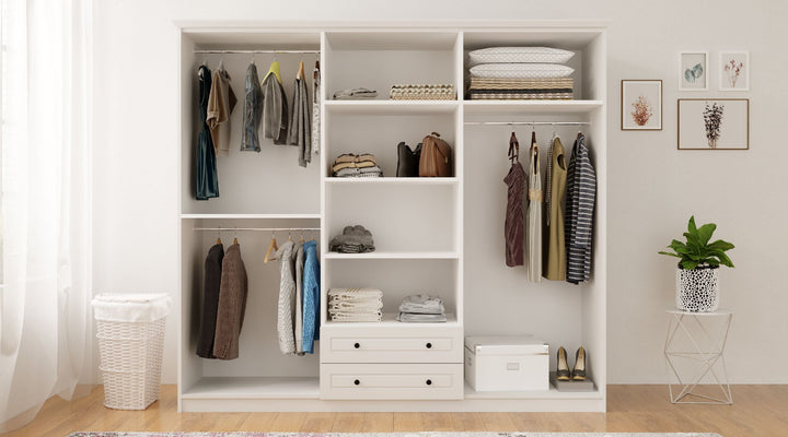 Volet Xl 6 Door 2 Drawer Mirrored White Wardrobe-Wardrobe-Evuhome-Flat Pack (Self-Assembly)-Evuhome