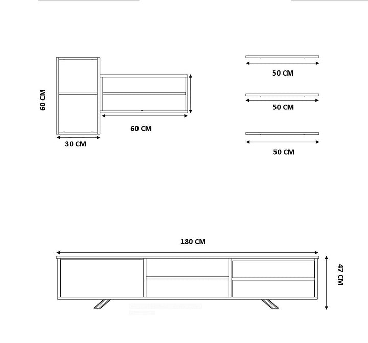 Harlev Tv Entertainment Cabinet / Shelving / Oak, White-Evuhome-Flat Pack (Self-Assembly)-Evuhome