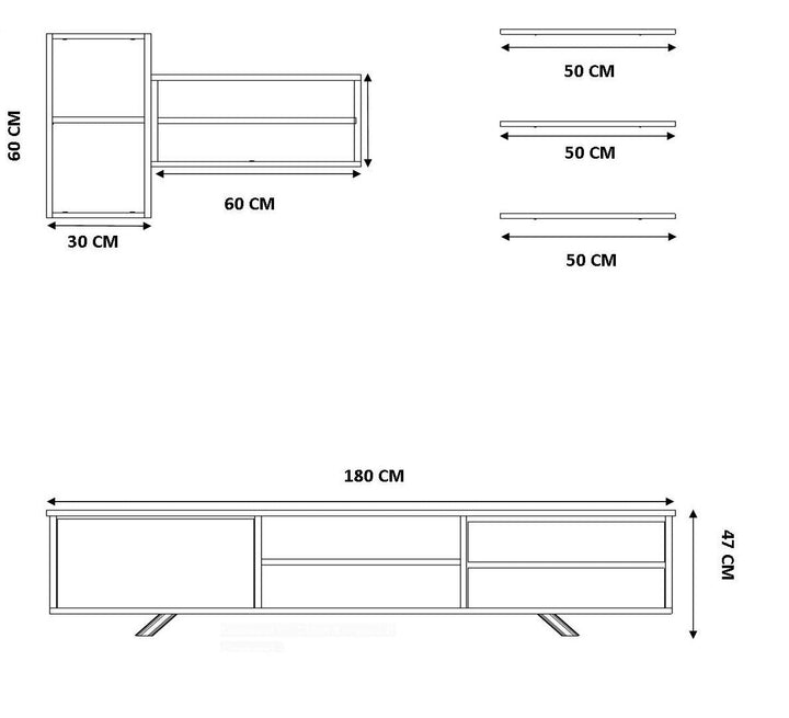 Harlev Tv Entertainment Cabinet / Shelving / Oak, White-Evuhome-Flat Pack (Self-Assembly)-Evuhome