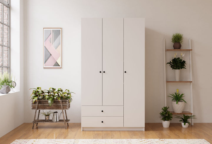 Ecu 3 Door 2 Drawer White Wardrobe-Wardrobe-Evuhome-Flat Pack (Self-Assembly)-Evuhome