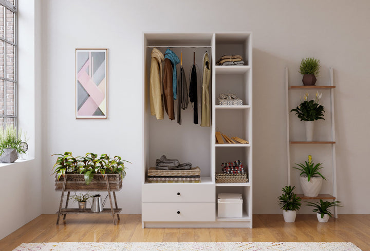 Ecu 3 Door 2 Drawer White Wardrobe-Wardrobe-Evuhome-Flat Pack (Self-Assembly)-Evuhome