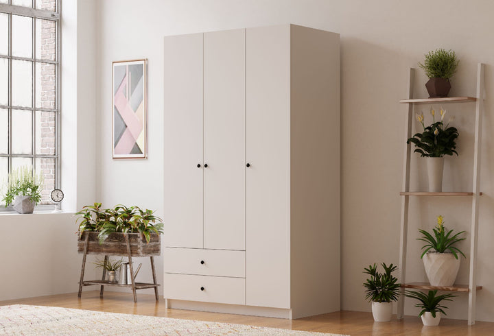 Ecu 3 Door 2 Drawer White Wardrobe-Wardrobe-Evuhome-Flat Pack (Self-Assembly)-Evuhome