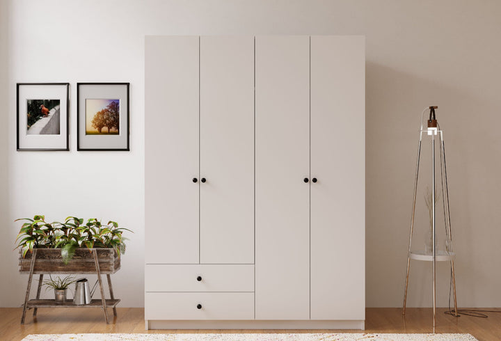 Ecu 4 Door 2 Drawer White Wardrobe-Wardrobe-Evuhome-Flat Pack (Self-Assembly)-Evuhome