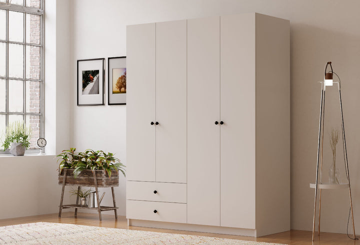 Ecu 4 Door 2 Drawer White Wardrobe-Wardrobe-Evuhome-Flat Pack (Self-Assembly)-Evuhome