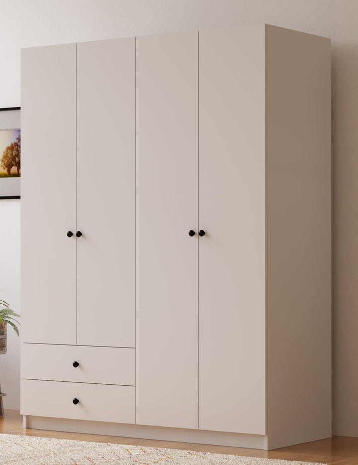 Ecu 4 Door 2 Drawer White Wardrobe-Wardrobe-Evuhome-Flat Pack (Self-Assembly)-Evuhome