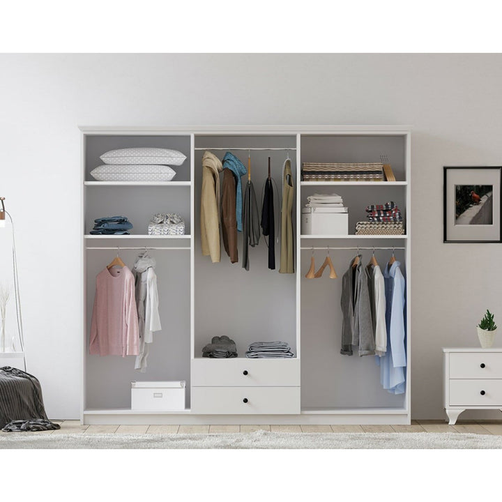 Ecu 6 Door 2 Drawer Mirrored White Wardrobe-Wardrobe-Evuhome-Flat Pack (Self-Assembly)-Evuhome