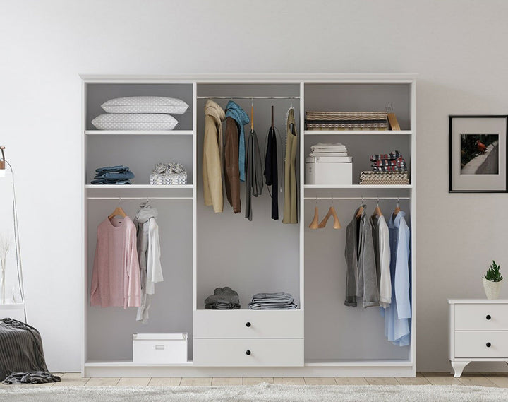 Ecu 6 Door 2 Drawer Mirrored White Wardrobe-Wardrobe-Evuhome-Flat Pack (Self-Assembly)-Evuhome