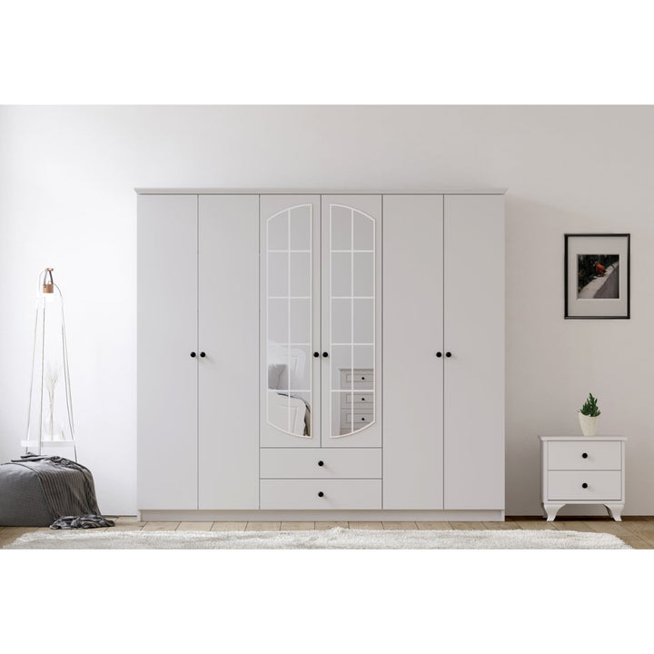 Ecu 6 Door 2 Drawer Mirrored White Wardrobe-Wardrobe-Evuhome-Flat Pack (Self-Assembly)-Evuhome