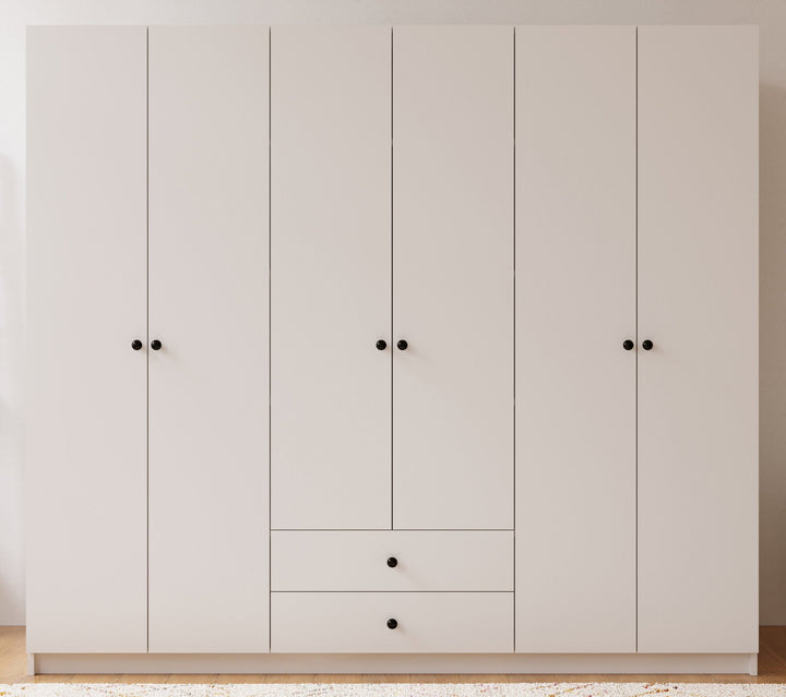 Ecu 6 Door 2 Drawer White Wardrobe-Wardrobe-Evuhome-Flat Pack (Self-Assembly)-Evuhome