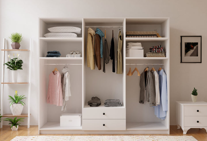 Ecu 6 Door 2 Drawer White Wardrobe-Wardrobe-Evuhome-Flat Pack (Self-Assembly)-Evuhome
