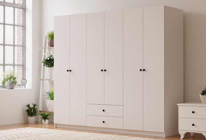 Ecu 6 Door 2 Drawer White Wardrobe-Wardrobe-Evuhome-Flat Pack (Self-Assembly)-Evuhome