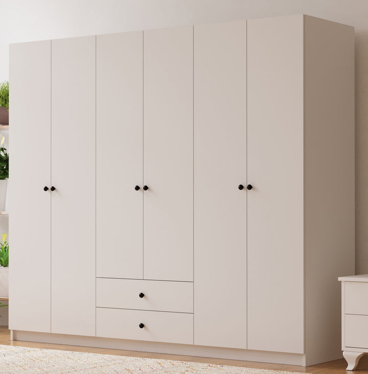 Ecu 6 Door 2 Drawer White Wardrobe-Wardrobe-Evuhome-Flat Pack (Self-Assembly)-Evuhome