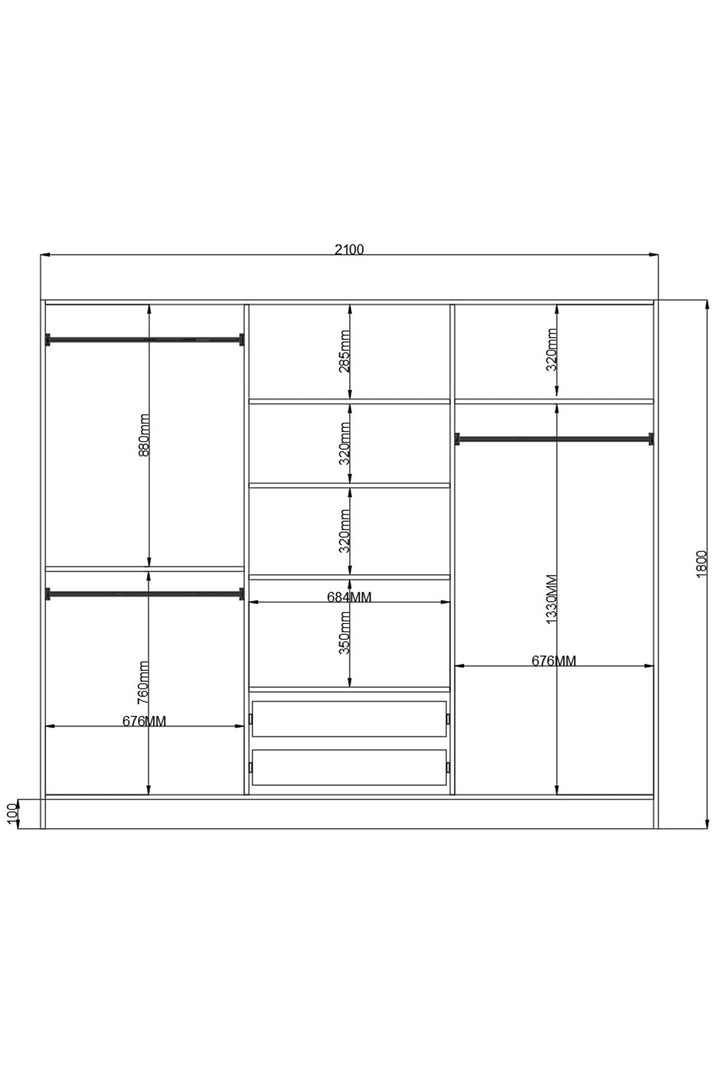 Ecu Xl 6 Door 2 Drawer Mirrored White Wardrobe-Wardrobe-Evuhome-Flat Pack (Self-Assembly)-Evuhome