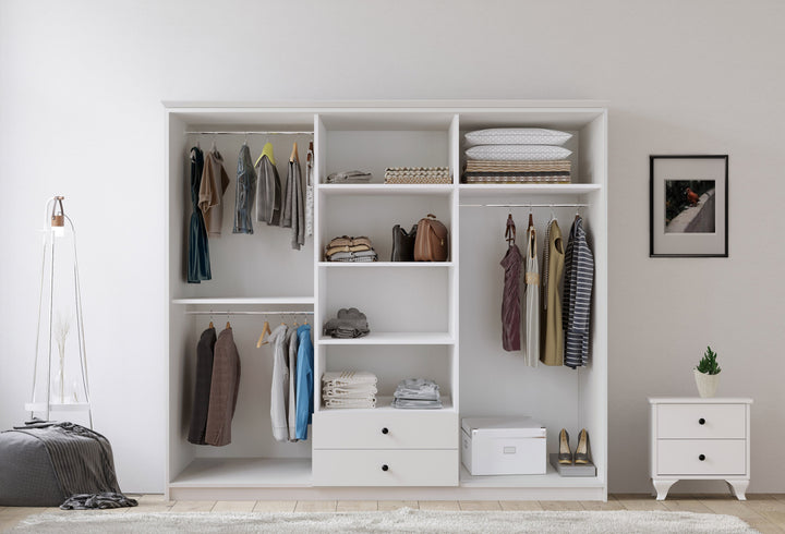 Ecu Xl 6 Door 2 Drawer Mirrored White Wardrobe-Wardrobe-Evuhome-Flat Pack (Self-Assembly)-Evuhome