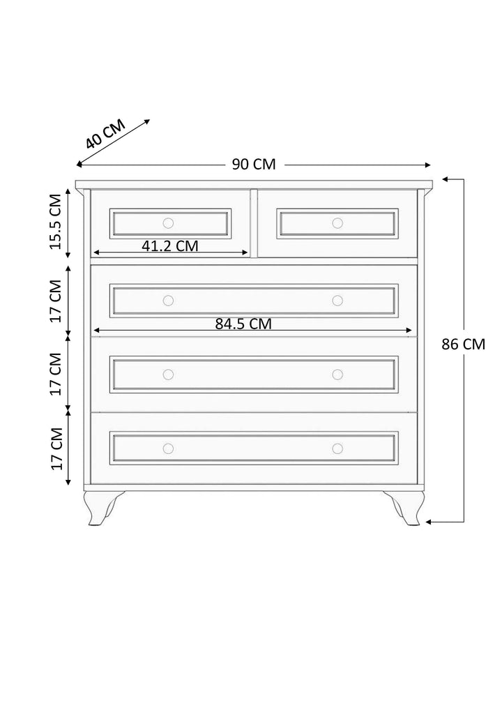 Ecu 3+2 White Chest Of Drawers-Evuhome-Flat Pack (Self-Assembly)-Evuhome