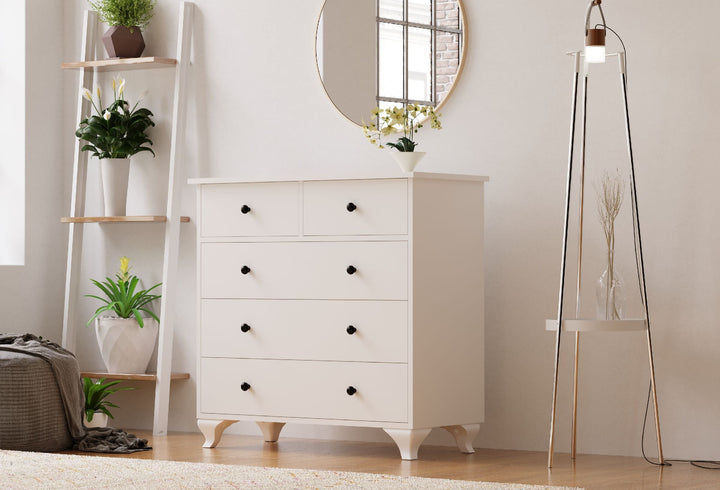 Ecu 3+2 White Chest Of Drawers-Evuhome-Flat Pack (Self-Assembly)-Evuhome