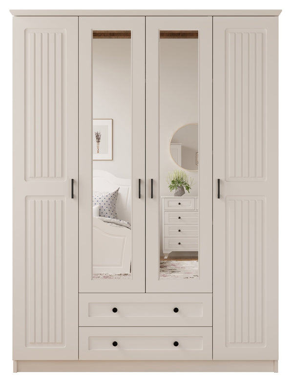 Juliet 4 Door 2 Drawer Mirrored White Wardrobe-Wardrobe-Evuhome-Fully Assembled-Evuhome