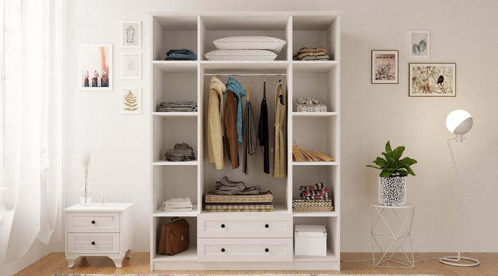 Juliet 4 Door 2 Drawer Mirrored White Wardrobe-Wardrobe-Evuhome-Flat Pack (Self-Assembly)-Evuhome